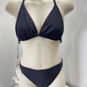 Maison Marine Romy Bikini Bottom & Crinkle Triangle Top Set • Black • Size M (Bo